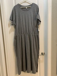 NWT Old Navy Maxi t shirt dress Elastic Waist Size XXL Grey Length 51” Side Slit - Picture 1 of 6