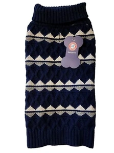 Furever Friends Navy, White/Gray Diamond Pattern Puppy/Dog Sweater, Size Small - Picture 1 of 5