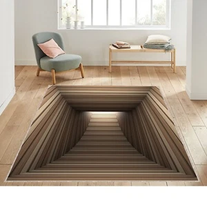 Alfombra de túnel de madera, alfombra de ilusión óptica, alfombra de vórtice de ilusión óptica, - Imagen 1 de 10