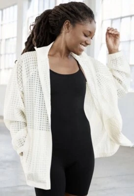 Fabletics Cleo Lightweight Sheer Cream Grid Gingham Windbreaker Jacket Women's L - Image 1 of 4
