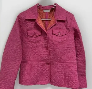 Quilted Pink Jacket Size M Buttons Pockets - Picture 1 of 14