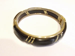 Vtg. Black Lucite Plated Gold Tone Metal Frame , 5/8" Wide Hinge Bangle Bracelet - Picture 1 of 8