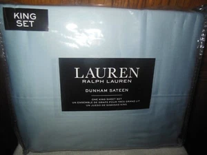 RALPH LAUREN - MISTY BLUE SATEEN KING SHEET SET - 4 PC - NEW - Picture 1 of 1