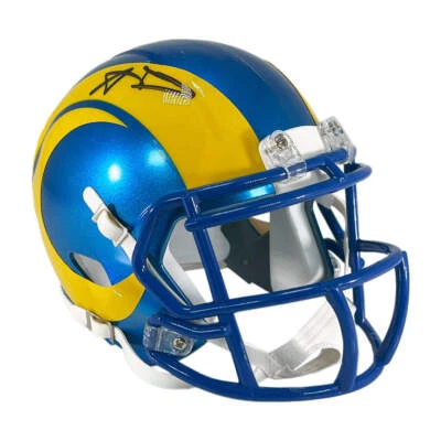 Mini casco de fútbol americano de velocidad firmado por Aaron Donald de Los Angeles Rams (Beckett) Foto 1 de 3