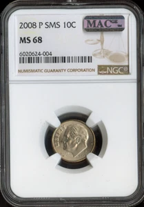 2008 P Roosevelt Dime NGC MS 68 SMS MAC QUALITY✔️ - Picture 1 of 2