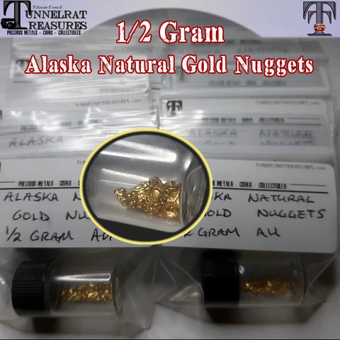 Alaska Gold Nuggets Natural - 0.5 Gram in a Jar - Fine Mesh Cover