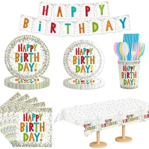 170 Pcs Confetti Birthday Party Tableware Set, Party Table Colorful Supplies ... - Picture 1 of 7