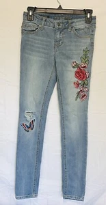 VIGOSS Girls Jeans, The Austin Ankle Skinny Denim Distressed Embroidered Flowers - Picture 1 of 11