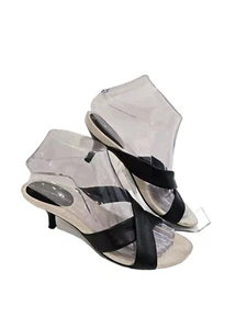 Bandolino Black & Beige Leather Cross Strap Sandals Size 6.5 M  - Picture 1 of 14