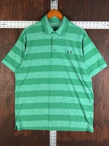 Under Armour Golf Performance Polo Shirt Heatgear Striped 2 Tone Green Mens XL - Picture 1 of 8