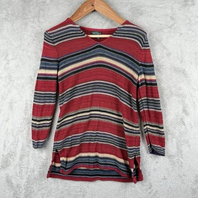 Ralph Lauren 牛仔裤 Co 毛衣女式 M 针织条纹休闲 V 领复古 — 第 1/4 张图片