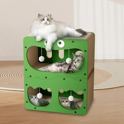 Cat Corrugated House Funny Hideaway Scratcher Board for Kitten Kitty Pet Toy - Image 1 of 4