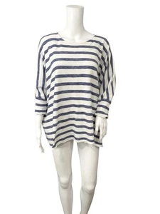 Alice + Olivia Cotton Terry White Blue Striped Top Oversized Boxy Women S M - Picture 1 of 11