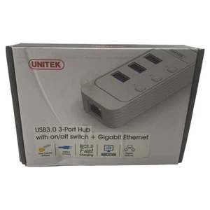 New Unitek Y-3074 USB 3.0 3 Port USB Hub With Gigabit Ethernet - Picture 1 of 4