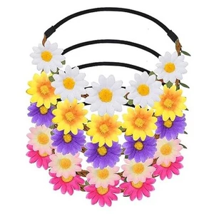 5PCS Daisy Flower Hippie Floral Headband Yellow/white/pink/purple/rose red - Picture 1 of 8