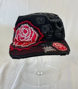 Cappello donna rosa cadetto berretto aderente Bling strass invecchiato tela nero - Foto 1 di 10