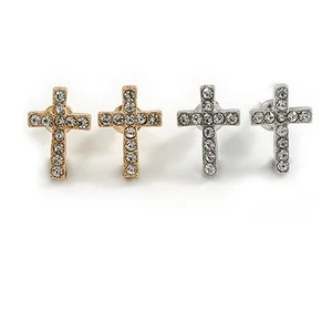 2 Paar Gold/Silberton Kristall Kreuz Ohrstecker - 12 mm hoch - Bild 1 von 6
