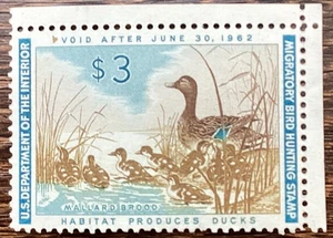 Duck  Stamp 1961 $3 Mallard Brood RW28 MH - Picture 1 of 1