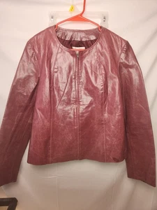 Vintage Newport News Lederjacke Damen Gr. 16 rötlich/pink Biker-Stil Freizeit - Bild 1 von 5