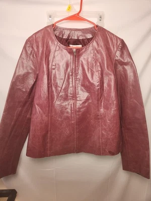 Chaqueta de Cuero Newport News De Colección Para Mujer Talla 16 Rojiza/Rosa Estilo Motociclista Informal Foto 1 de 4