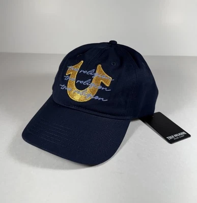 Gorra TRUE RELIGION Herradura Escritura Bordada Azul Dorado Para Hombre *NUEVA* $59 Foto 1 de 4