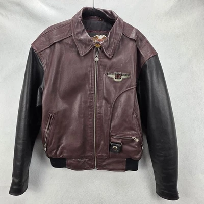 VTG HARLEY DAVIDSON Leather Mens Medium Burgundy Black 95th Anniversary Jacket - Image 1 of 4