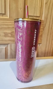 Starbucks Wicked Glenda Pink Gold Glitter Cold Cup Straw 24 ounces 2024 L@@K - Picture 1 of 7