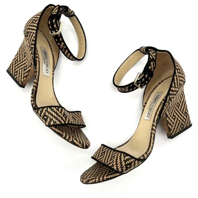 Jimmy Choo Edina 85 Sandals Size 40 US 10 Woven Raffia Ankle Strap Euro Summer - Изображение 1 из 4