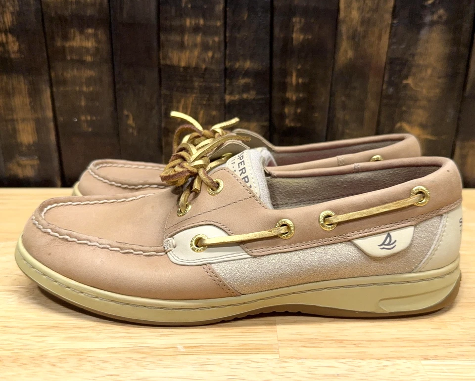 Zapatos de barco Sperry Top-Sider para mujer talla 7M cuero tostado dorado brillo cubierta Foto 1 de 4