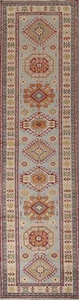 Light Blue Super Kazak Oriental Handmade Long Runner Hallway Rug 2' 8" x 13' 0" - Picture 1 of 12