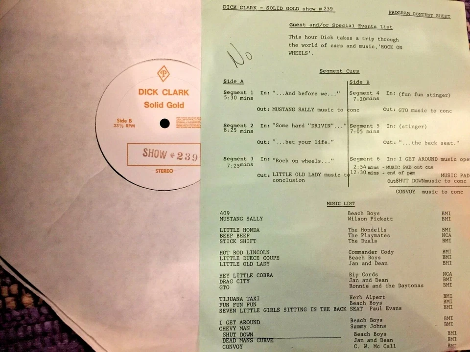 RADIO SHOW: DICK CLARK GOLD #239 CARS! BEACH BOYS, DUALS, HONDELLS, JAN & DEAN - Image 1 of 1