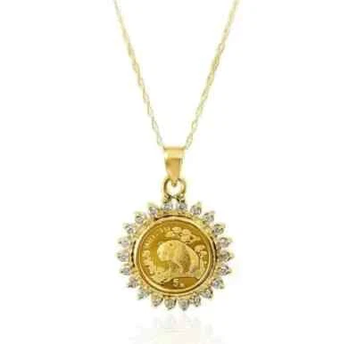 14k Yellow Gold Plated 2 Ct Round Lab-Created Diamond Panda Coin Pendant - Image 1 of 4