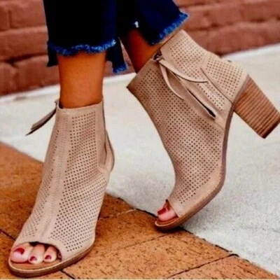 Botines Toms para mujer Mallorca Peep Toe de gamuza perforada con tacón talla 9 para mujer Foto 1 de 4