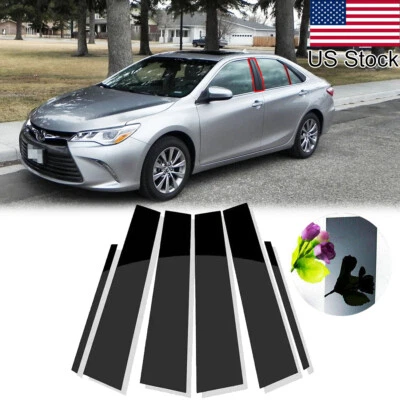 For 2012-2017 Toyota Camry 6Pcs Glossy Black Pillar Posts Door Window Cover Trim - Image 1 of 4