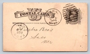 c1884 Postal Card 1c Oval '1' Duplex Killer LYNN MA To SACO Maine Business Order - Picture 1 of 3