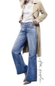 Free People Avendale Flare Button Front Hippie Boho Mod Denim Jeans Size 28 NWOT - Picture 1 of 7