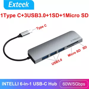 INTELLI 6-in-1 USB-C Hub with Micro-SD/TF Card Reader PD Charging USB3.0 port - Picture 1 of 5