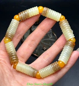 Old Chinese Han Dynasty Natural Hetian Jade Carve Beast Pattern Bracelet Bangle - Picture 1 of 9