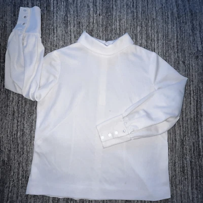 Camisa Blanca De Colección Para Mujer Talla 14 Mod Años 60 Oficina Crepé Puños Largos Defectos de Disfraz Foto 1 de 4