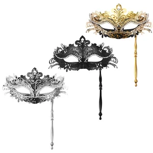 Women's Gorgeous Venetian Masquerade Mask With Holding Stick Mardi Gras Costumes - Picture 1 of 18