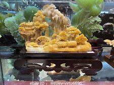 Natural Yellow Jade Stone Carved Mountain Landscape Decoration Art Ornaments YP7