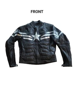 Marvel Captain America Motorcycle Leather Jacket Black Cow Hide Protection Armor - Foto 1 di 10