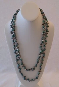 Ex Long 57" Teal Smokey Quartz Gray Treated Freshwater Pearls Necklace Knotted - Picture 1 of 5