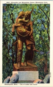 HIAWATHA and MINNEHAHA STATUE Minnehaha Park NATIVE AMERICAN MN - Postcard - Picture 1 of 2