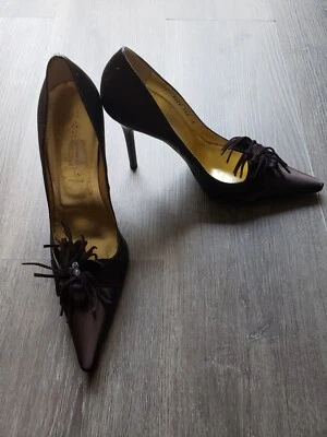 Zapatos de tacón Casadei marrón chocolate satinado en punta talla 38 diseñador talla 8 Foto 1 de 4