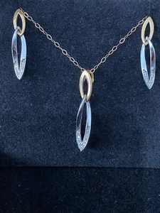 9ct Gold Diamond Necklace Pendant Earrings Set White Yellow Gold 9K 9 Carat - Picture 1 of 19