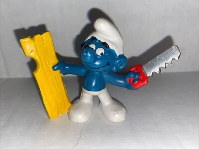 Práctico Pitufo Carpintero Sierra Madera Figura De Colección 1980 PVC Juguete Estatuilla 20112 Foto 1 de 4