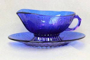Avon Royal Sapphire Cobalt Blue Gravy Boat With Underplate - Picture 1 of 24