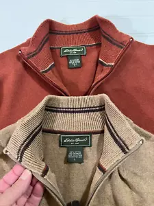 Men’s Eddie Bauer XL & XLT RUST TAN Pullover zip up warm SWEATER SWEATERS 2 Two - Picture 1 of 17