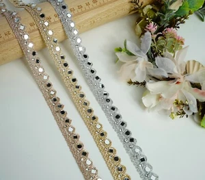 9 YARD Mirror Work Scallop Lace Zari  Wedding Dress Edging Trim Embellish Sew on - Picture 1 of 15